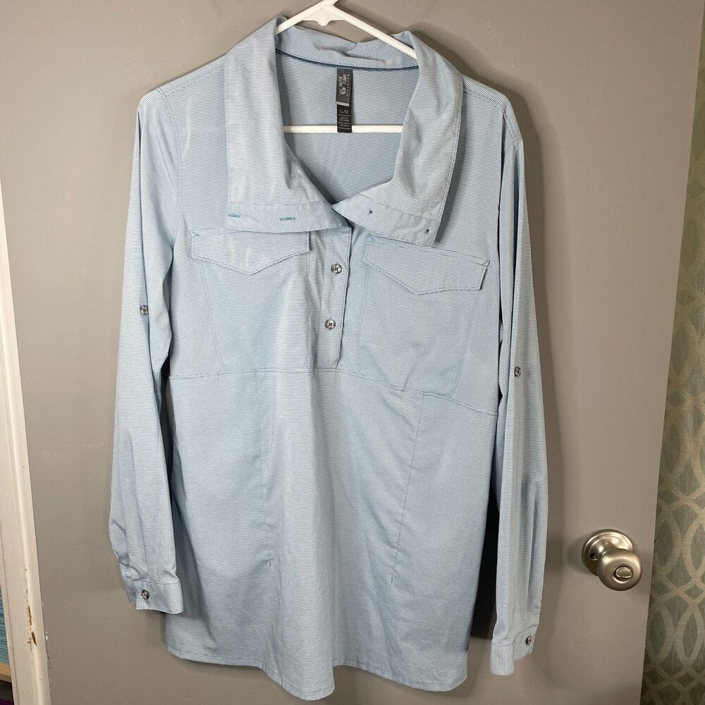 Mountain Hard Wear Womens L Citypass Popover Tunic Blue Striped Shirt